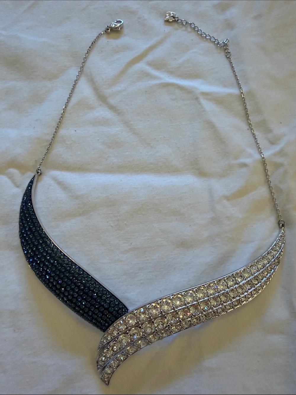 Swarovski Two-Tone Wing Necklace with Dark Blue and Clear Crystals - Picture 1 of 8